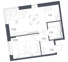 Планировка однокомнатной(квартира) площадью 40.79 квадратных метров в “ЖК Подольские кварталы”
