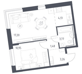 Планировка однокомнатной(квартира) площадью 40.79 квадратных метров в ЖК “ЖК Подольские кварталы”