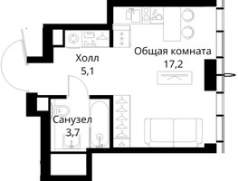 Планировка студии(квартира) площадью 26 квадратных метров в “ЖК Сити Бэй”