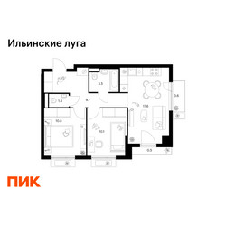 Планировка двухкомнатной(квартира) площадью 54.2 квадратных метров в ЖК “ЖК Ильинские луга”