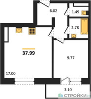 Планировка однокомнатной(квартира) площадью 37.99 квадратных метров в “Зеленый Оазис - Город”