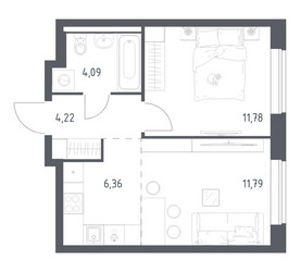 Планировка однокомнатной(квартира) площадью 38.24 квадратных метров в ЖК “ЖК Новое Видное”
