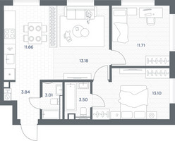 Планировка двухкомнатной(квартира) площадью 60.2 квадратных метров в “ЖК TATE (Тэйт)”