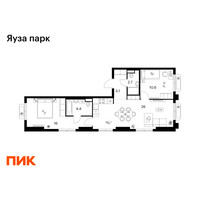 Планировка двухкомнатной(квартира) площадью 63.8 квадратных метров в “ЖК Яуза Парк (Мытищи)”