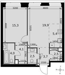 Планировка двухкомнатной(квартира) площадью 57.4 квадратных метров в ЖК “ЖК Амбер Сити”