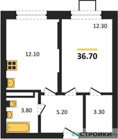 Планировка однокомнатной(квартира) площадью 36.7 квадратных метров в “ЖК Видный берег 2”