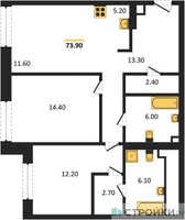 Планировка двухкомнатной(квартира) площадью 73.9 квадратных метров в “ЖК INJOY (Инджой)”