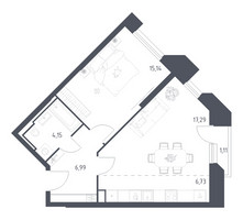 Планировка однокомнатной(апартаменты) площадью 51.41 квадратных метров в “ЖК Скай Спутник”