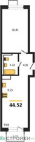 Планировка однокомнатной(квартира) площадью 44.52 квадратных метров в “ЖК Новое Внуково”