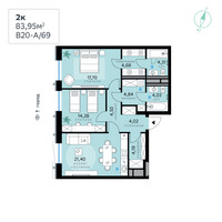 Планировка двухкомнатной(квартира) площадью 83.95 квадратных метров в “СберСити в Рублево-Архангельском”