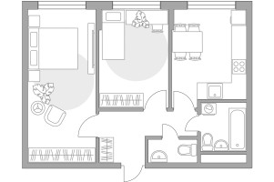 Планировка двухкомнатной(квартира) площадью 51.46 квадратных метров в “ЖК Императорские Мытищи”