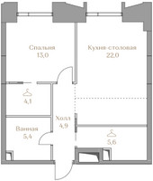 Планировка однокомнатной(квартира) площадью 55 квадратных метров в “ЖК Коллекция Лужники”
