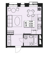 Планировка студии(квартира) площадью 32.7 квадратных метров в “ЖК Атлантис”