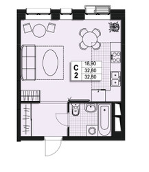 Планировка студии(квартира) площадью 32.7 квадратных метров в ЖК “ЖК Атлантис”