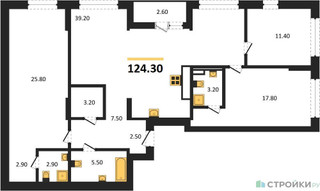 Планировка трехкомнатной(квартира) площадью 124.3 квадратных метров в “ЖК Первый квартал”