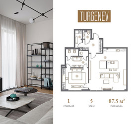 Планировка однокомнатной(квартира) площадью 87.5 квадратных метров в ЖК “ЖК Turgenev (Тургенев)”