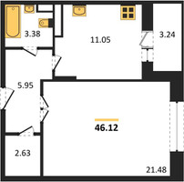 Планировка однокомнатной(квартира) площадью 46.12 квадратных метров в “ЖК Преображенская Площадь”