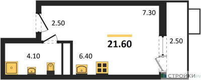 Планировка студии(квартира) площадью 21.6 квадратных метров в ЖК “ЖК Скандинавия”