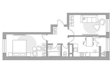 Планировка двухкомнатной(квартира) площадью 54.76 квадратных метров в ЖК “ЖК Пехра”