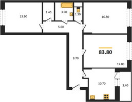 Планировка трехкомнатной(квартира) площадью 83.8 квадратных метров в “ЖК Эдельвейс (Первомайское)”