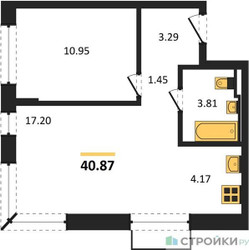 Планировка однокомнатной(квартира) площадью 40.87 квадратных метров в ЖК “ЖК Рублевский Квартал”