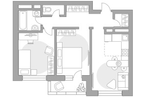 Планировка трехкомнатной(квартира) площадью 52.79 квадратных метров в “ЖК Ильинойс”