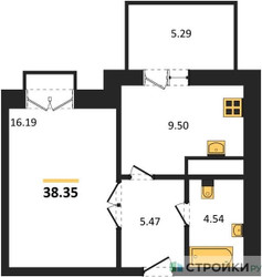 Планировка однокомнатной(квартира) площадью 38.35 квадратных метров в ЖК “ЖК ВОСТОК II”