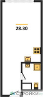 Планировка студии(апартаменты) площадью 28.3 квадратных метров в “ЖК Nametkin Tower (Наметкин Тауэр)”
