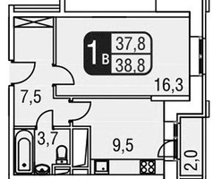 Планировка однокомнатной(квартира) площадью 38.5 квадратных метров в “ЖК Центральный (Одинцово)”