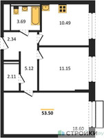 Планировка двухкомнатной(квартира) площадью 53.5 квадратных метров в “ЖК Рублевский Квартал”