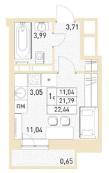Планировка студии(квартира) площадью 21.8 квадратных метров в ЖК “ЖК Столичный”