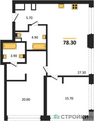 Планировка двухкомнатной(квартира) площадью 78.3 квадратных метров в ЖК “ЖК СТОУН Грэйн”