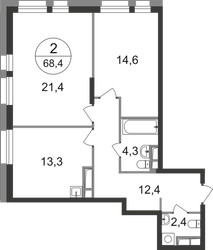 Планировка двухкомнатной(квартира) площадью 68.4 квадратных метров в ЖК “ЖК Первый Московский”