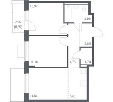 Планировка двухкомнатной(квартира) площадью 53.81 квадратных метров в “ЖК Квартал Западный”