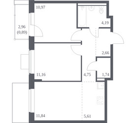 Планировка двухкомнатной(квартира) площадью 53.81 квадратных метров в ЖК “ЖК Квартал Западный”