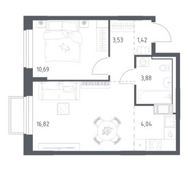 Планировка однокомнатной(квартира) площадью 40.38 квадратных метров в ЖК “ЖК Томилино Парк”