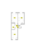 Планировка трехкомнатной(квартира) площадью 64.17 квадратных метров в “ЖК Радость (Радумля Парк)”