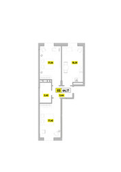 Планировка трехкомнатной(квартира) площадью 64.17 квадратных метров в ЖК “ЖК Радость (Радумля Парк)”