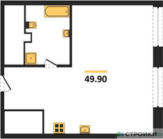 Планировка двухкомнатной(квартира) площадью 50 квадратных метров в “ЖК PRIDE (Прайд)”