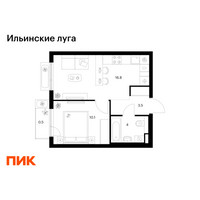 Планировка однокомнатной(квартира) площадью 34.9 квадратных метров в “ЖК Ильинские луга”