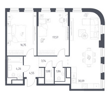 Планировка двухкомнатной(квартира) площадью 80.7 квадратных метров в “ЖК Квартал на воде (Графика на воде)”