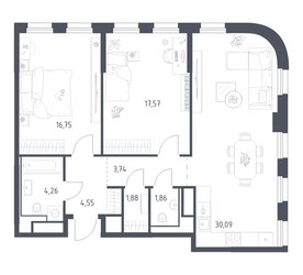Планировка двухкомнатной(квартира) площадью 80.7 квадратных метров в ЖК “ЖК Квартал на воде (Графика на воде)”