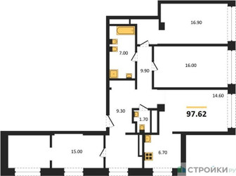 Планировка 4+ комнатной(квартира) площадью 97.62 квадратных метров в ЖК “ЖК Маршал”