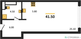 Планировка студии(квартира) площадью 41.5 квадратных метров в “ЖК Ренессанс”