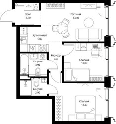Планировка двухкомнатной(квартира) площадью 56.4 квадратных метров в ЖК “ЖК СЕТ”