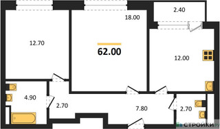 Планировка двухкомнатной(квартира) площадью 62 квадратных метров в “Квартал Филатов луг”