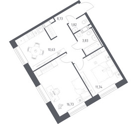 Планировка двухкомнатной(квартира) площадью 53.08 квадратных метров в ЖК “ЖК ЭкоБунино (Южное Бунино)”
