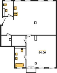 Планировка однокомнатной(апартаменты) площадью 94 квадратных метров в ЖК “ЖК Уланский 13”