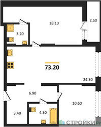 Планировка двухкомнатной(квартира) площадью 73.2 квадратных метров в ЖК “ЖК Первый квартал”
