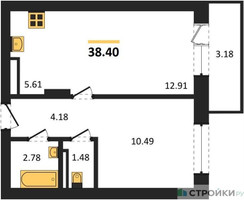 Планировка однокомнатной(квартира) площадью 38.4 квадратных метров в “Зеленый Оазис - Город”
